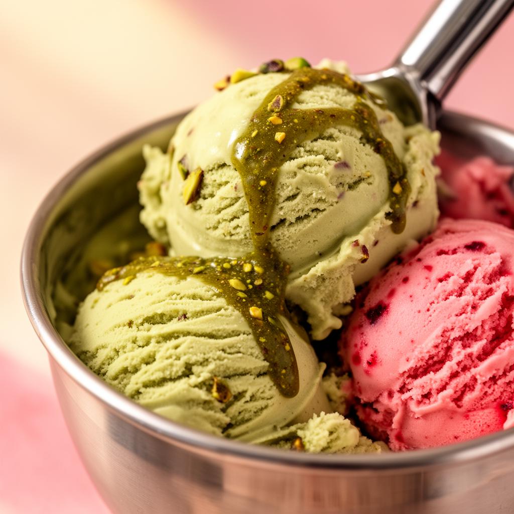 Helado artesano de pistacho y fresa