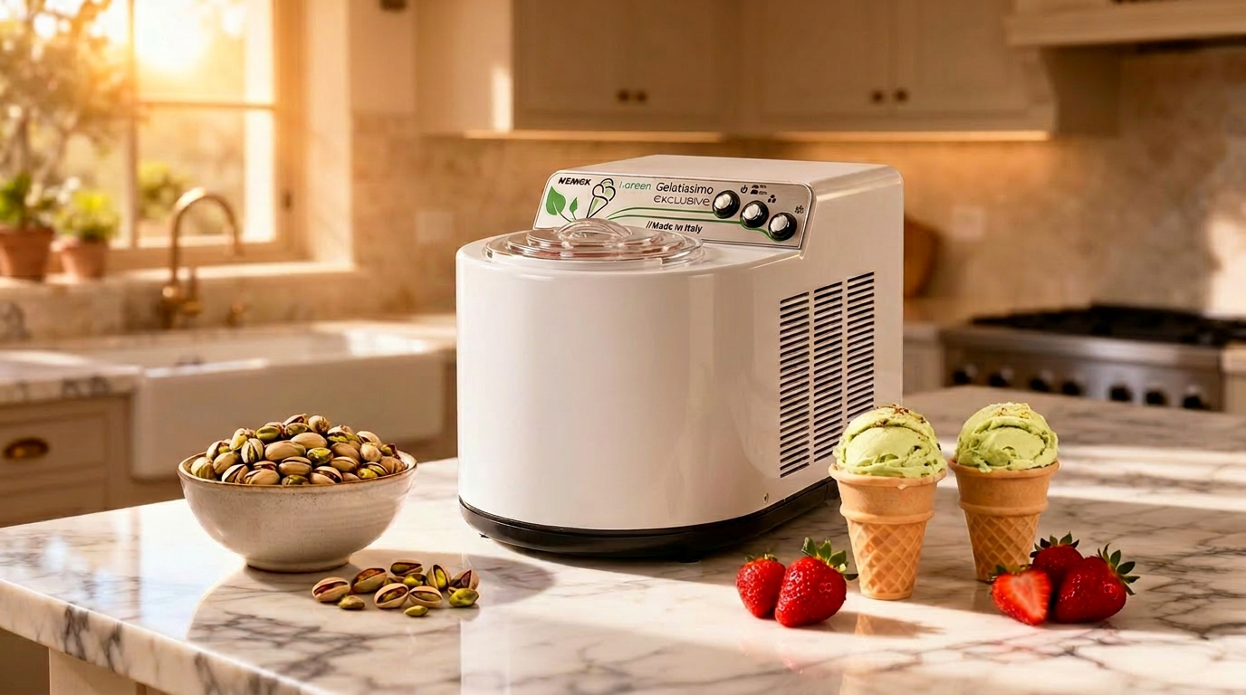 Heladera Amable haciendo gelato de pistacho